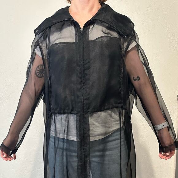 PEACHOO + KREJBERG Silk Transparent Coat in Black size M with Hood RTW SS13 - Picture 10 of 16